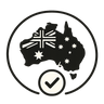 Map of Australia with a check mark inside a circle on a white background